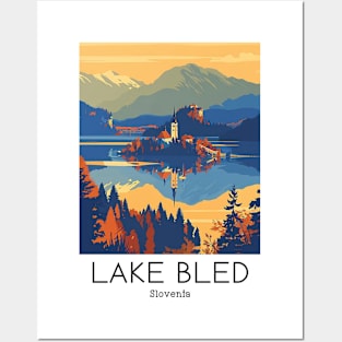 A Vintage Travel Illustration of Lake Bled - Slovenia Posters and Art